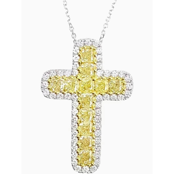NEW White Gold‎ Filled Synthetic Diamond Citrine Cross Pendant Necklace, 16-18” - Picture 5 of 10